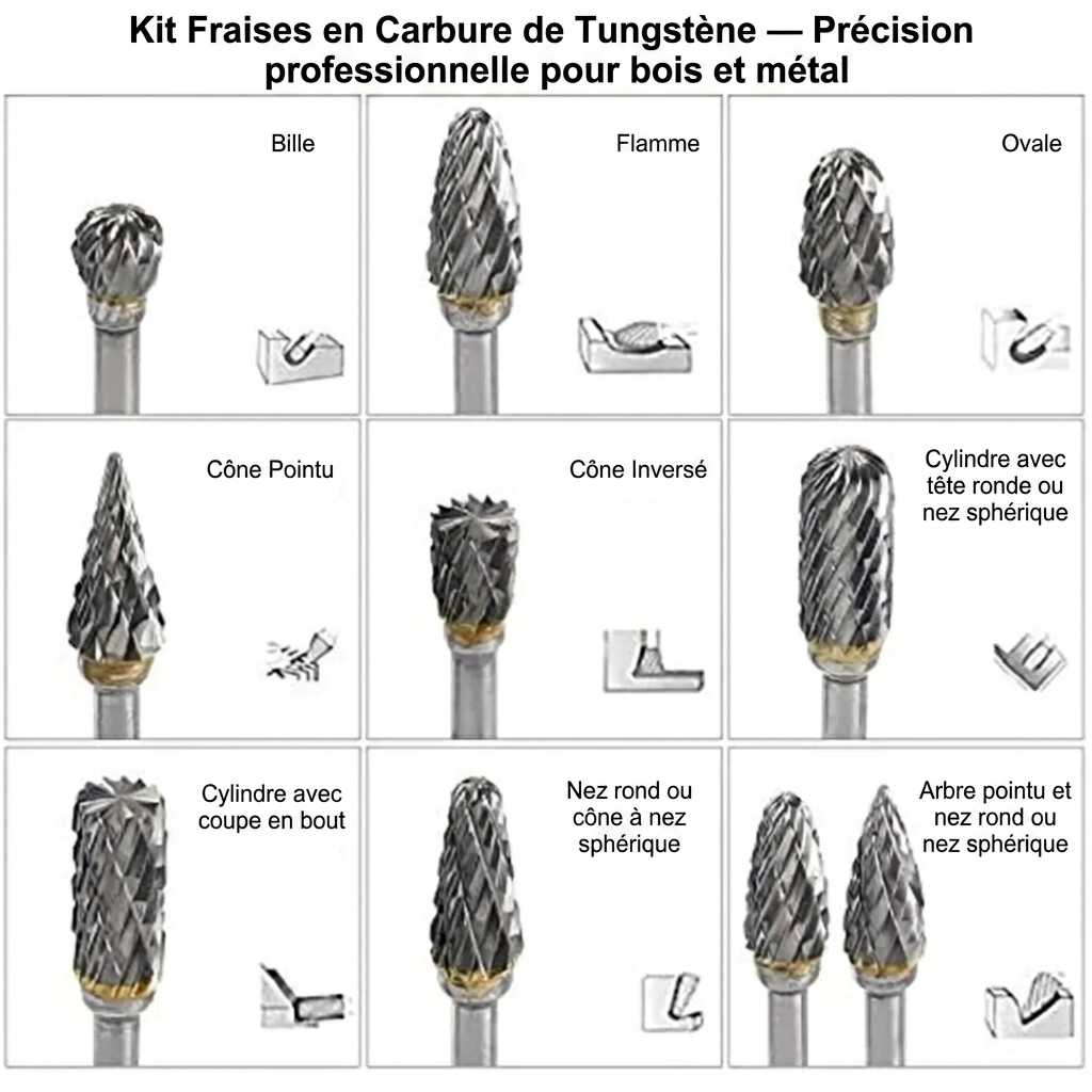 Kit Fraises en Carbure de Tungstène — Précision professionnelle pour bois et métal